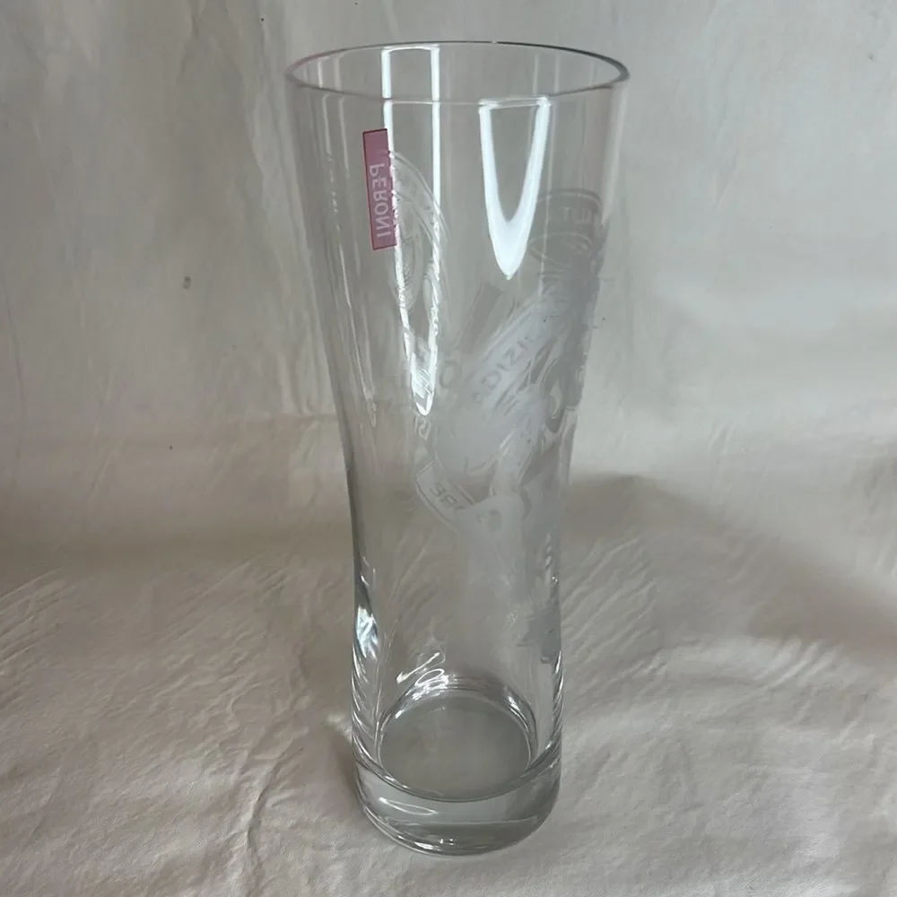 Peroni Beer Drinking Glass Clear Etched 8 1/4 Inches Tall 3 Inches Diame…